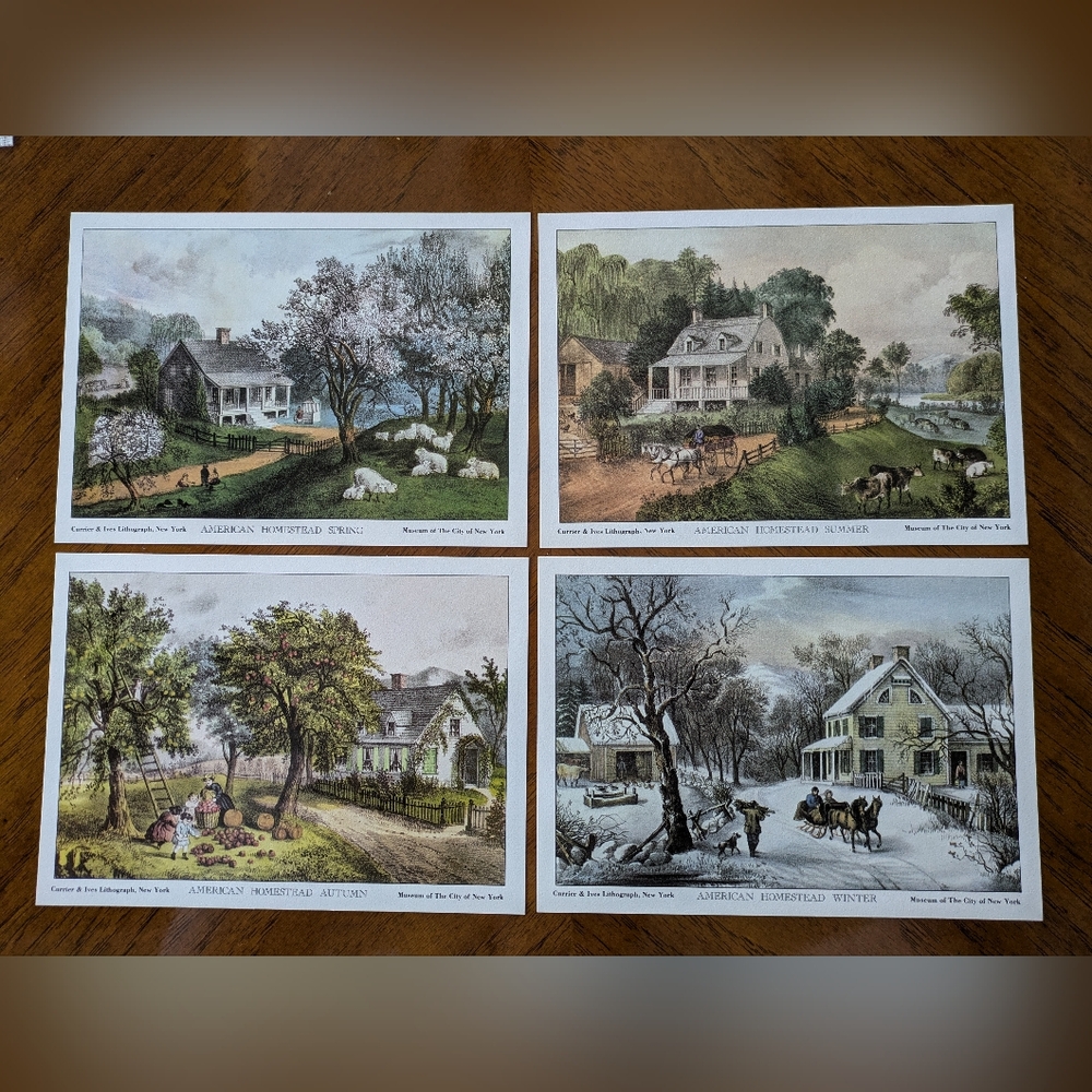 Currier & Ives American Homestead 5x7" Lithographs Four Seasons Series